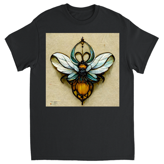 Blue Art Nouveau Bee T-Shirt Black Shirts & Tops apparel Blue Art Nouveau Bee