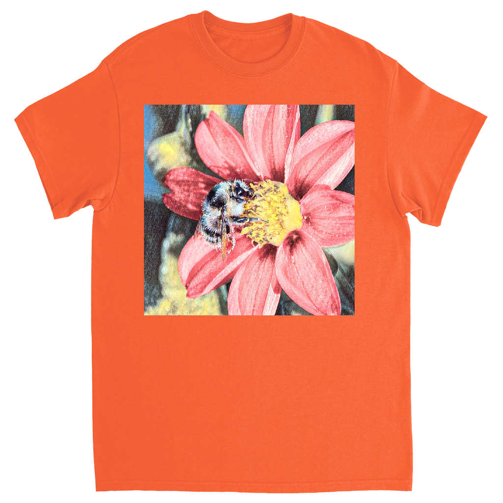 Painted Red Flower Bee Unisex Adult T-Shirt Orange Shirts & Tops apparel