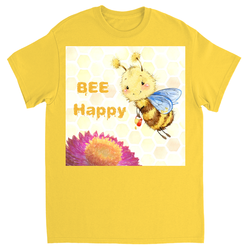 Pastel Bee Happy Unisex Adult T-Shirt Daisy Shirts & Tops apparel