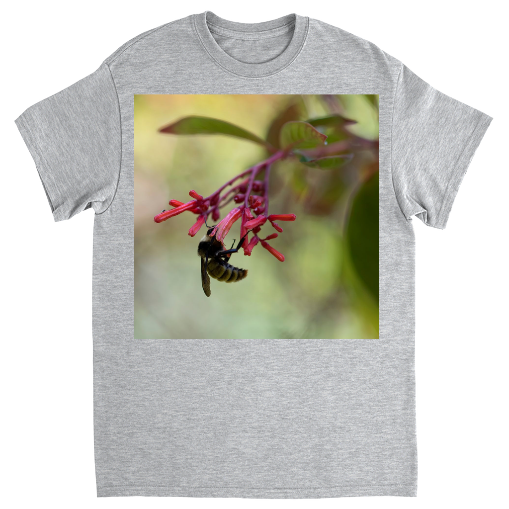 Bee Hanging on Red Flowers Unisex Adult T-Shirt Sport Grey Shirts & Tops apparel Bee Hanging on Red Flowers