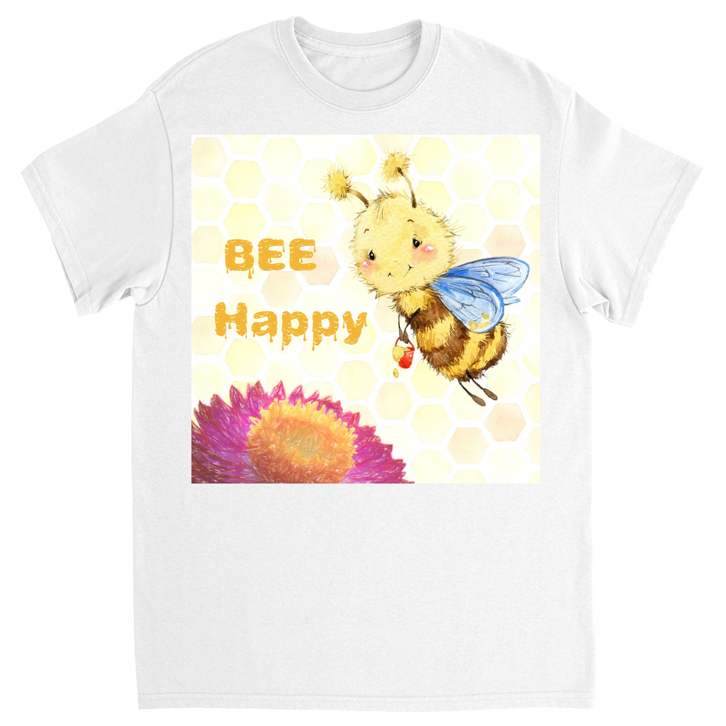 Pastel Bee Happy Unisex Adult T-Shirt White Shirts & Tops apparel