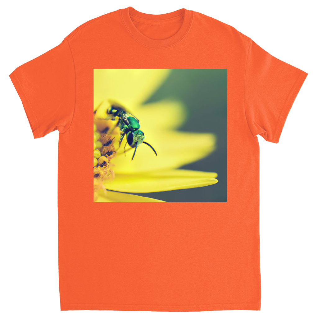 Green Bee Yellow Flower Unisex Adult T-Shirt Orange Shirts & Tops apparel Green Bee Yellow Flower