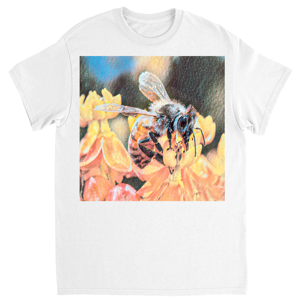 Watercolor Bee Sipping Unisex Adult T-Shirt White Shirts & Tops apparel