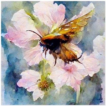 Watercolor Bee Landing on Flower - Acrylic Print 12x12 inch Posters, Prints, & Visual Artwork Acrylic Prints Watercolor Bee Landing on Flower