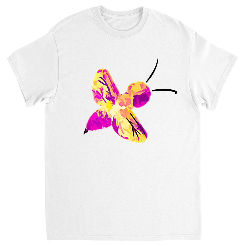 Abstract Pink and Yellow Bee Unisex Adult T-Shirt White Shirts & Tops apparel