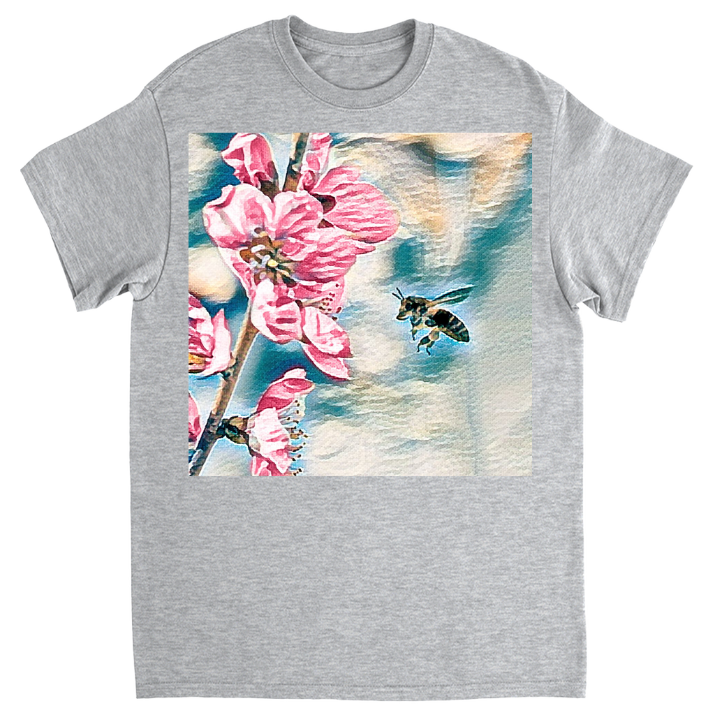 Pencil and Wash Bee with Flower Unisex Adult T-Shirt Sport Grey Shirts & Tops apparel