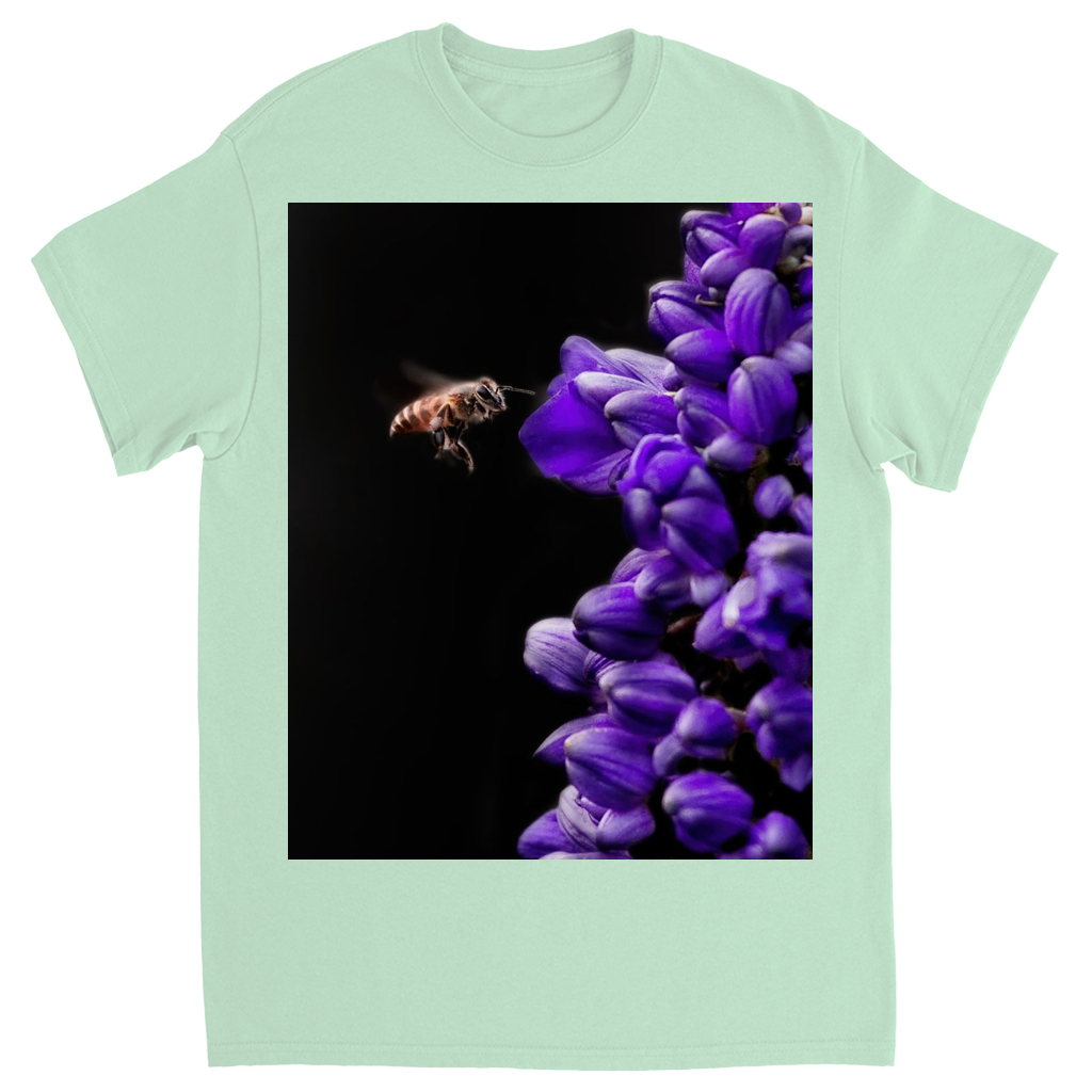 Buzzing Bee with Purple Flower Unisex Adult T-Shirt Mint Shirts & Tops apparel Buzzing Bee with Purple Flower