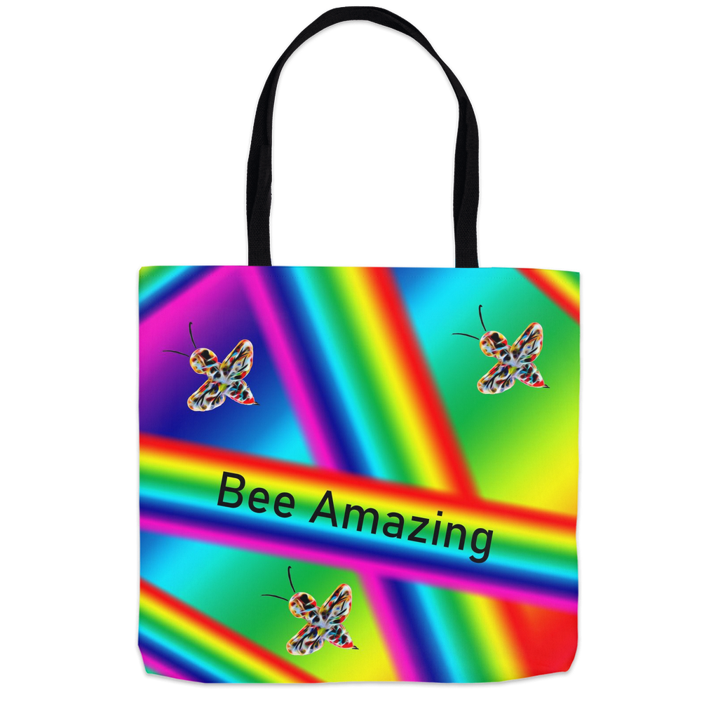 Bee Amazing Rainbow Tote Bag 18x18 inch Shopping Totes bee tote bag gift for bee lover gifts original art tote bag totes zero waste bag