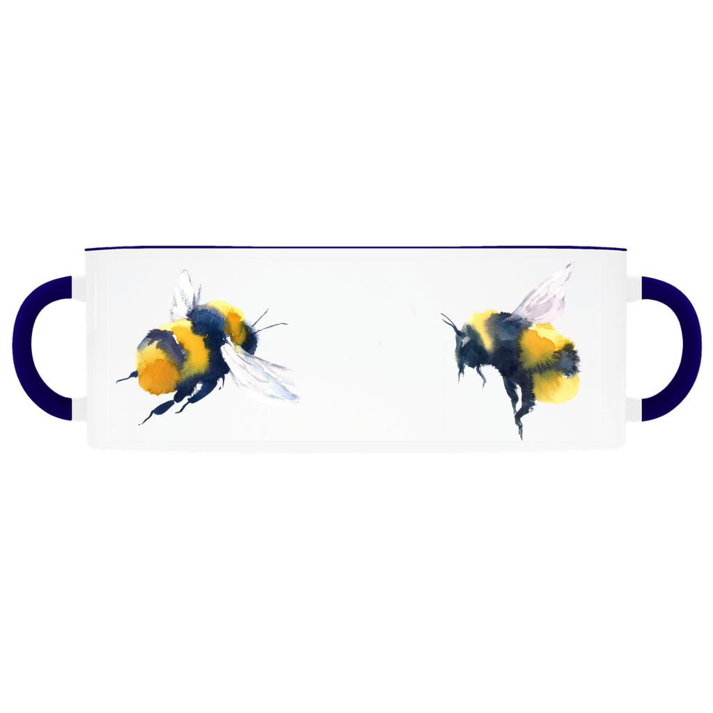 Friendly Flying Bees Accent Mug 11 oz White With Dark Blue Accents Coffee & Tea Cups gifts