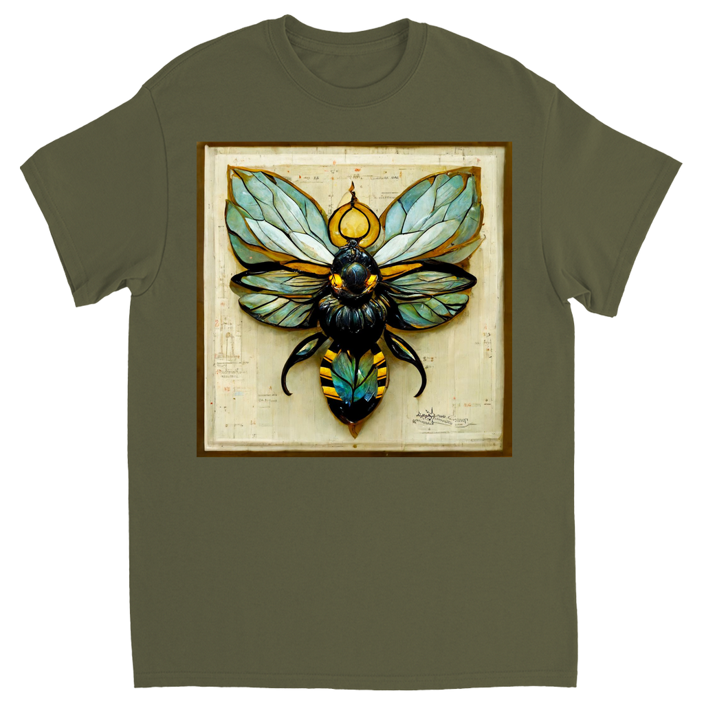 Paper Art Nouveau Bee Unisex Adult T-Shirt Military Green Shirts & Tops apparel Paper Art Nouveau Bee