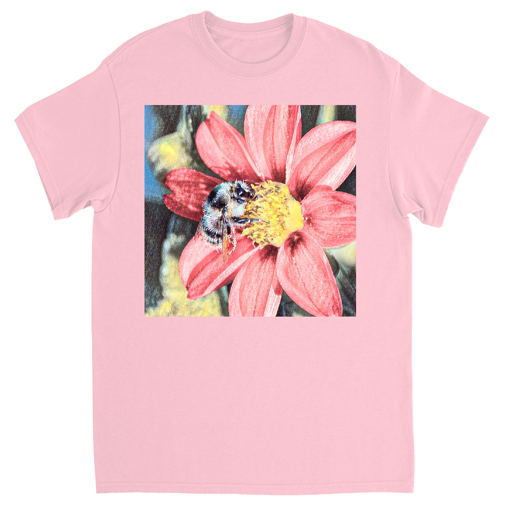 Painted Red Flower Bee Unisex Adult T-Shirt Light Pink Shirts & Tops apparel