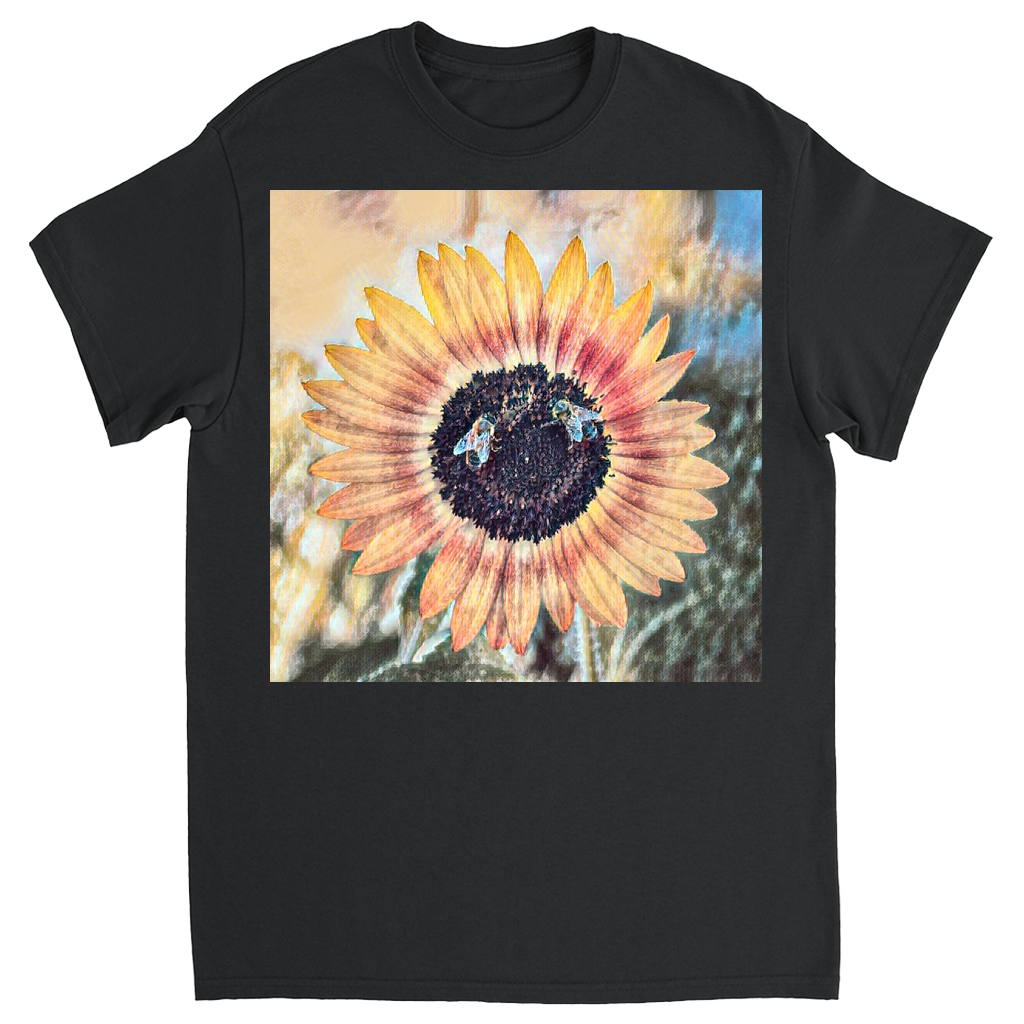 Painted 2 Sunflower Bees T-Shirt Black Shirts & Tops apparel