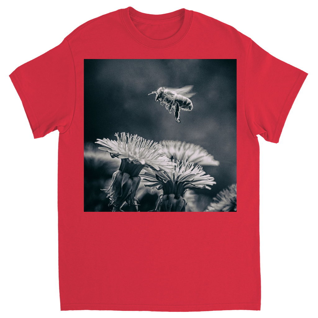 B&W Bee Hovering Over Flower Red Shirts & Tops apparel
