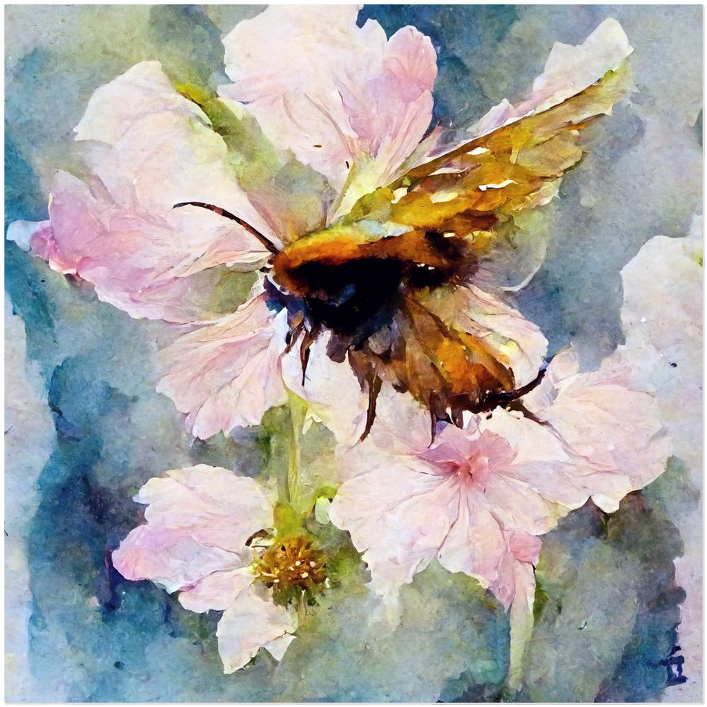 Watercolor Bee Landing on Flower - Acrylic Print 20x20 inch Acrylic Prints