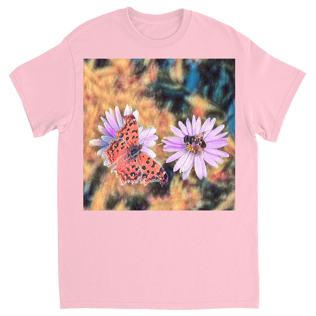 Vintage Butterfly & Bee on Purple Flower Unisex Adult T-Shirt Light Pink Shirts & Tops apparel
