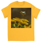 Golden Bee Hovering Over Flower Unisex Adult T-Shirt Gold Shirts & Tops