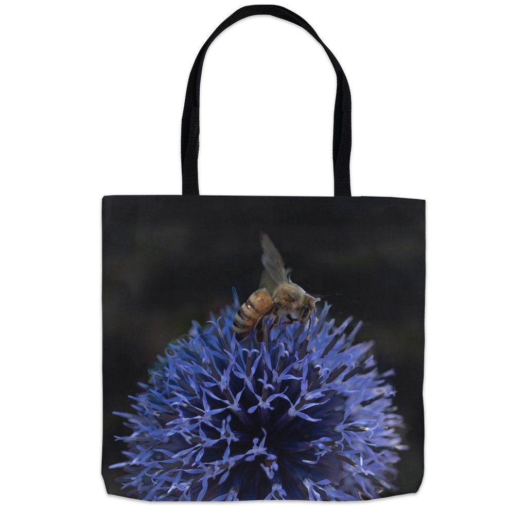 Bee on a Purple Ball Flower Tote Bag 18x18 inch Shopping Totes bee tote bag gift for bee lover gifts original art tote bag zero waste bag