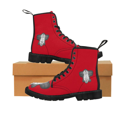 Negative Bee Women's Red Canvas Boots Black Shoes Bee boots combat boots fun womens boots Negative Bee original art boots Shoes unique womens boots vegan boots vegan combat boots womens boots womens fashion boots womens red boots