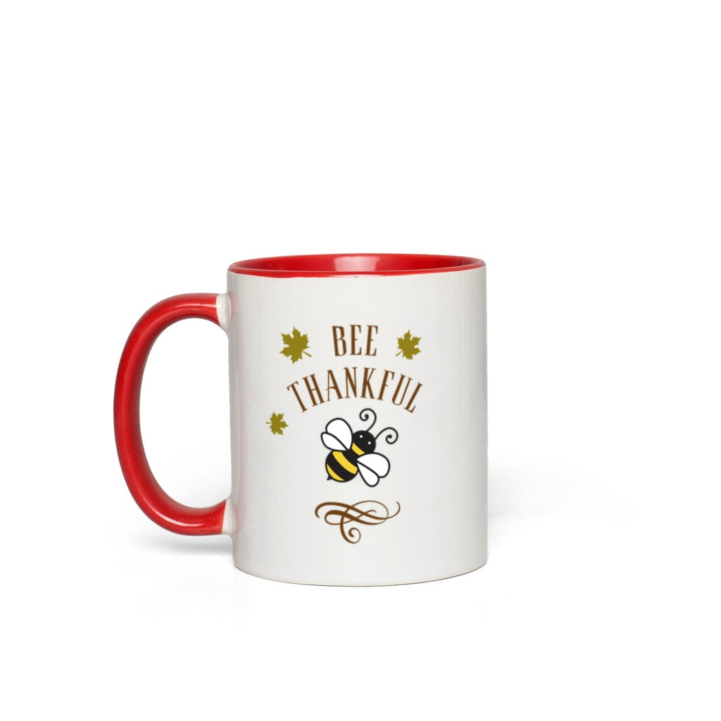 Gold Bee Thankful Accent Mug 11 oz White with Red Accents Coffee & Tea Cups gifts