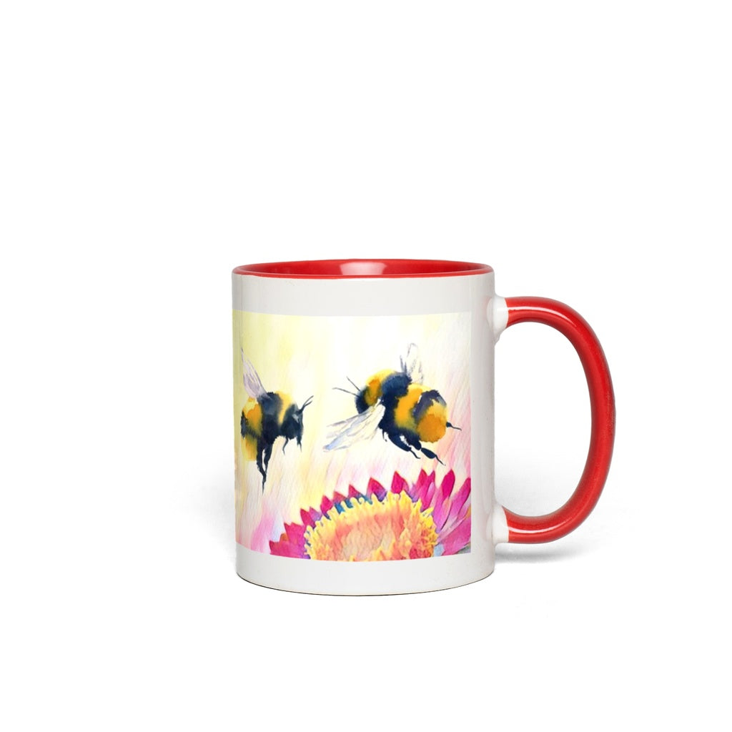 Cheerful Bees Accent Mug 11 oz White with Red Accents Coffee & Tea Cups gifts
