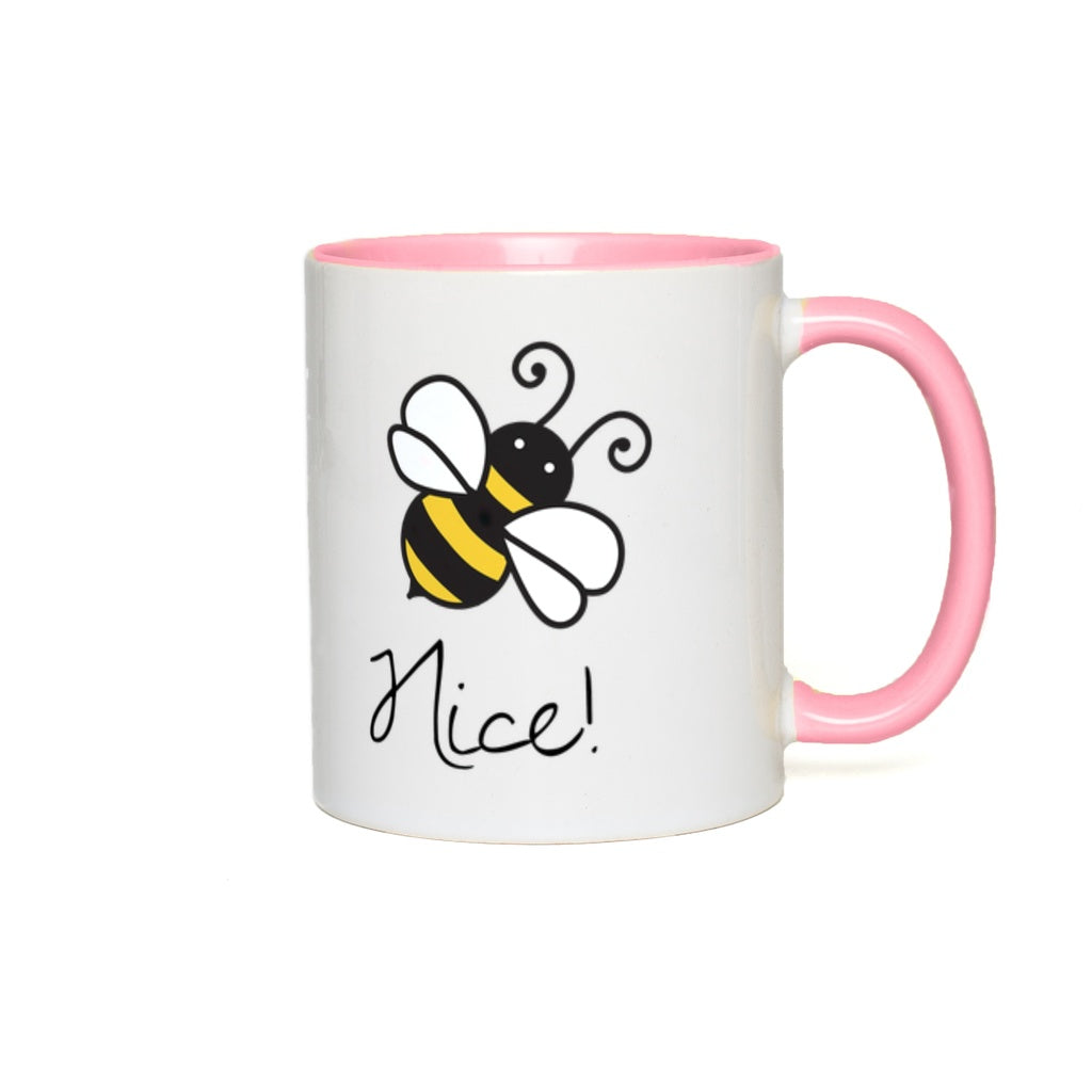 Bee Nice Accent Mug 11 oz White with Pink Accents Coffee & Tea Cups gifts