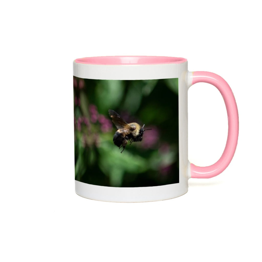 Hovering Bee Accent Mug 11 oz White with Pink Accents Coffee & Tea Cups gifts