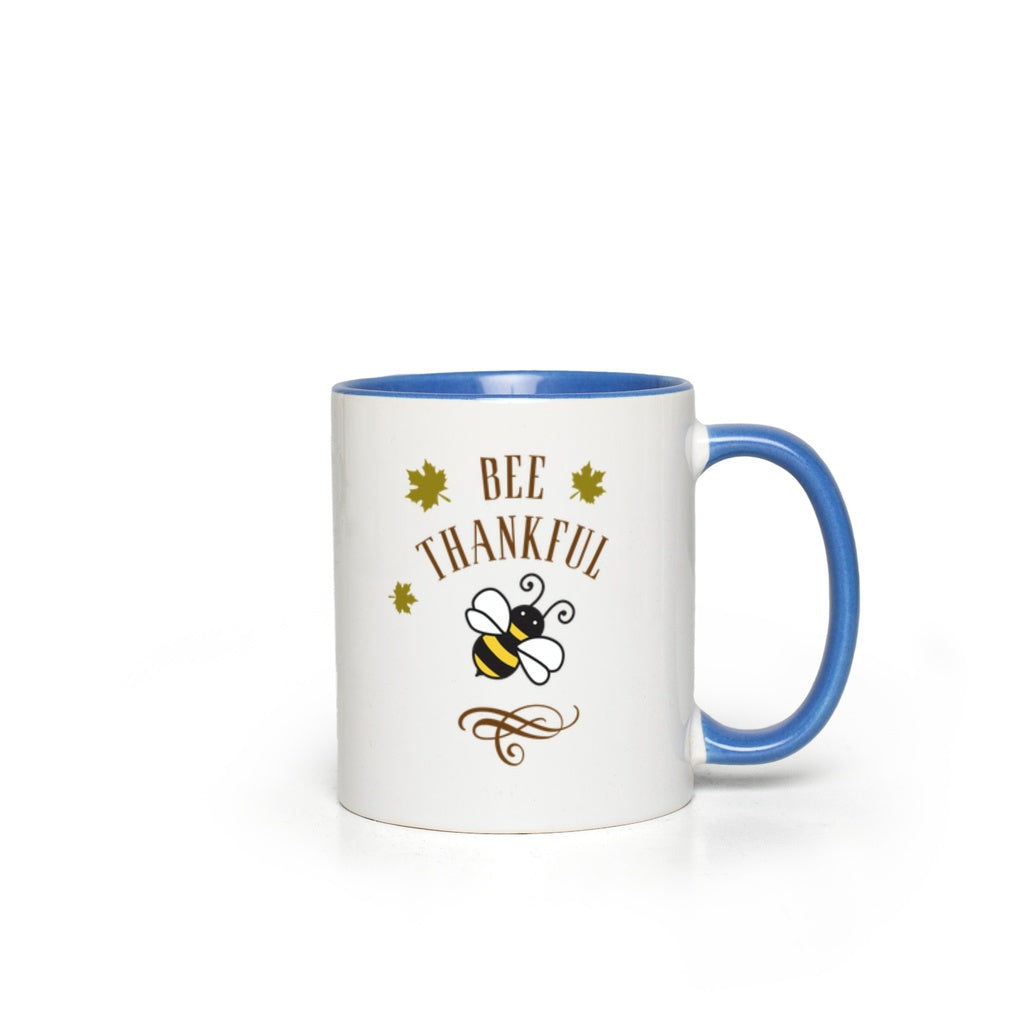 Gold Bee Thankful Accent Mug 11 oz White with Blue Accents Coffee & Tea Cups gifts