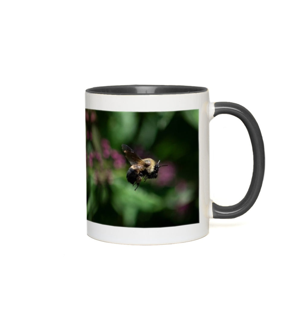 Hovering Bee Accent Mug 11 oz White with Black Accents Coffee & Tea Cups gifts