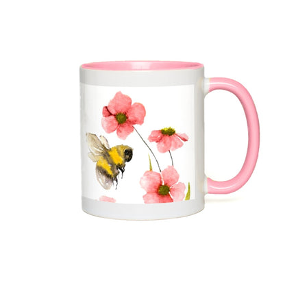 Classic Watercolor Bee with Pink Flowers Accent Mug 11 oz White with Pink Accents Coffee & Tea Cups gifts