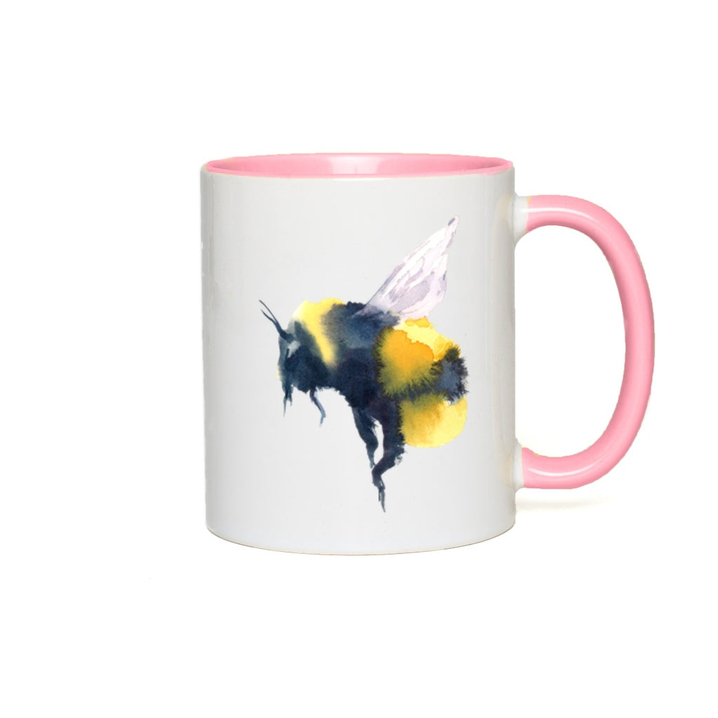 Friendly Flying Bees Accent Mug 11 oz White with Pink Accents Coffee & Tea Cups gifts