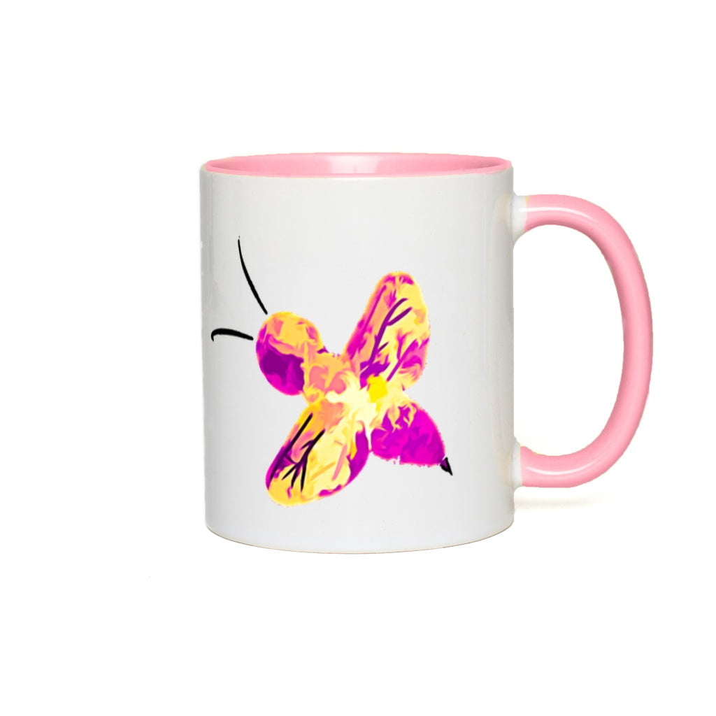 Abstract Pink and Yellow Bee Accent Mug 11 oz White with Pink Accents Coffee & Tea Cups gifts