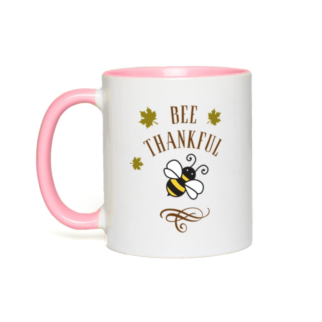 Gold Bee Thankful Accent Mug 11 oz White with Pink Accents Coffee & Tea Cups gifts