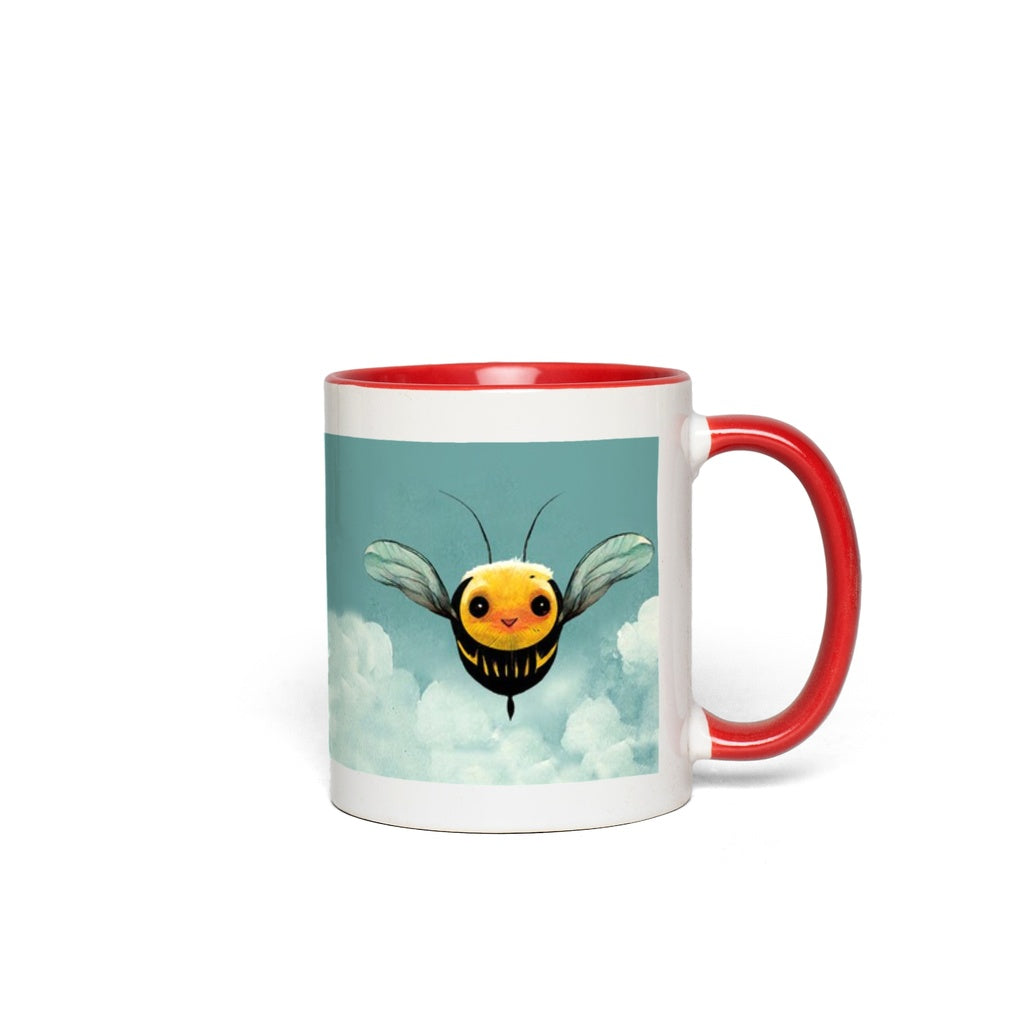 Happy Blue Cartoon Bee Accent Mug 11 oz White with Red Accents Coffee & Tea Cups gifts Happy Blue Cartoon Bee