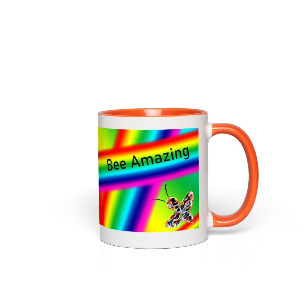 Bee Amazing Rainbow Accent Mug 11 oz White with Orange Accents Coffee & Tea Cups gifts