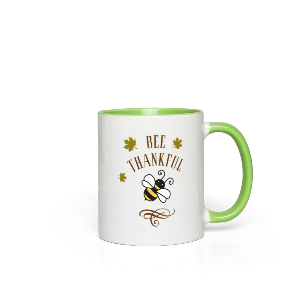 Gold Bee Thankful Accent Mug 11 oz White with Green Accents Coffee & Tea Cups gifts