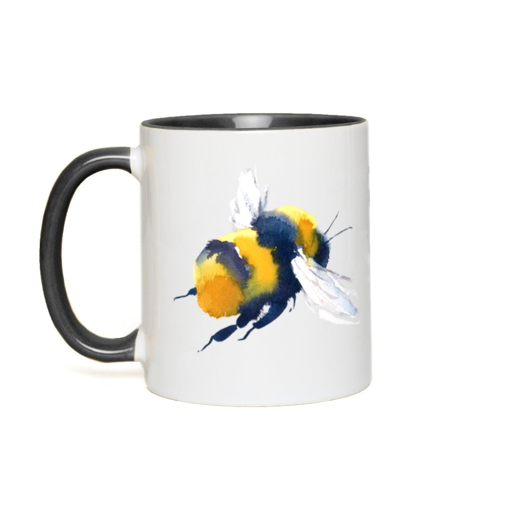Friendly Flying Bees Accent Mug 11 oz White with Black Accents Coffee & Tea Cups gifts