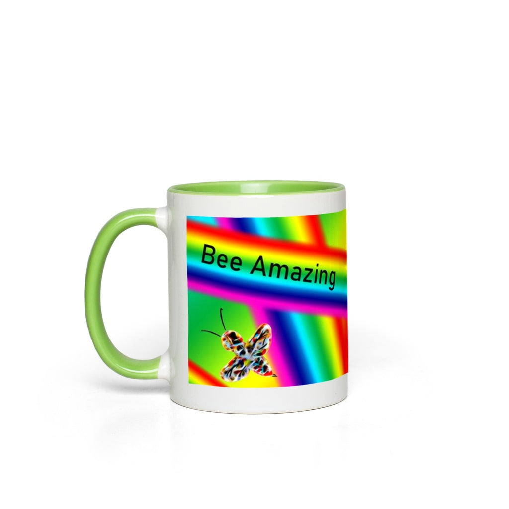 Bee Amazing Rainbow Accent Mug 11 oz White with Green Accents Coffee & Tea Cups gifts