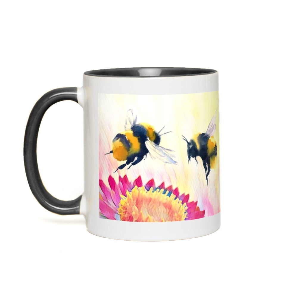 Cheerful Bees Accent Mug 11 oz White with Black Accents Coffee & Tea Cups gifts