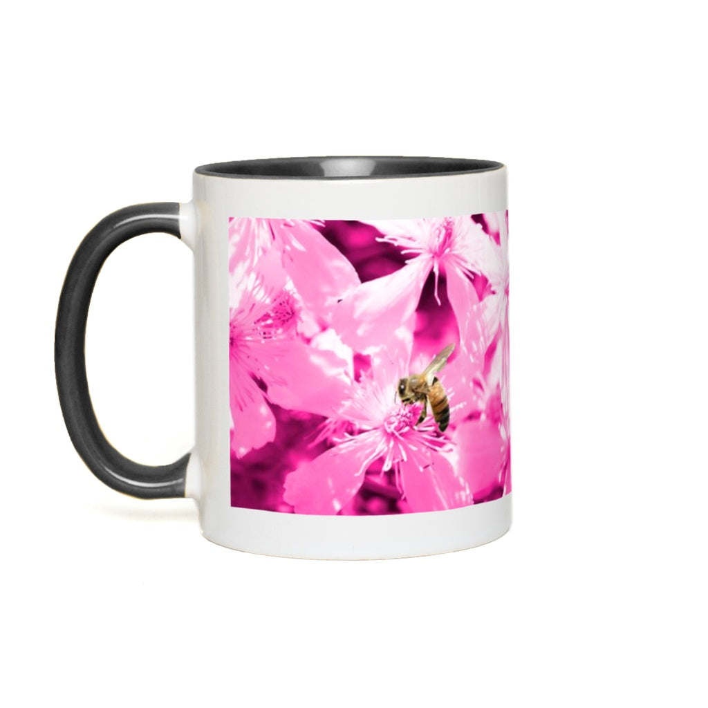 Bee with Glowing Pink Flowers Accent Mug Coffee & Tea Cups gifts