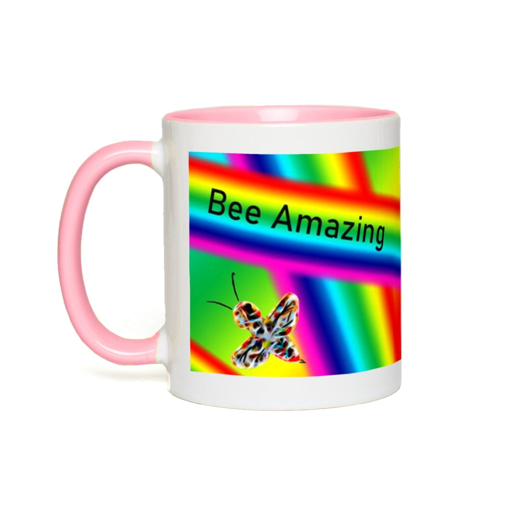 Bee Amazing Rainbow Accent Mug 11 oz White with Pink Accents Coffee & Tea Cups gifts