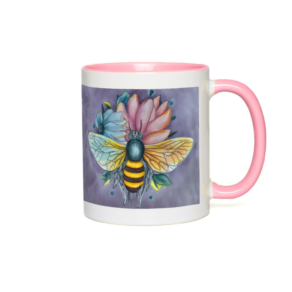 Pastel Dreams Bee Accent Mug 11 oz White with Pink Accents Coffee & Tea Cups gifts Pastel Dreams Bee