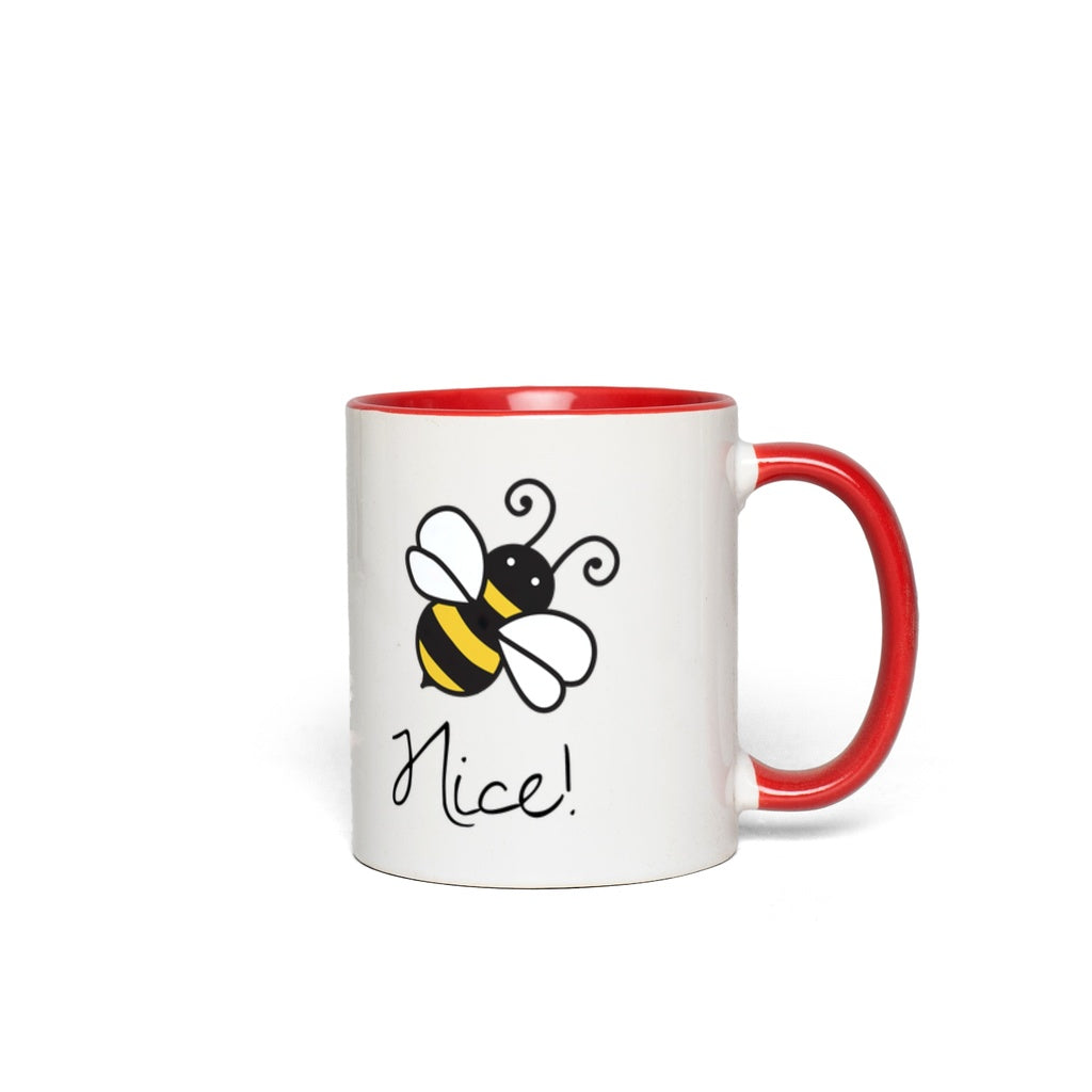 Bee Nice Accent Mug 11 oz White with Red Accents Coffee & Tea Cups gifts
