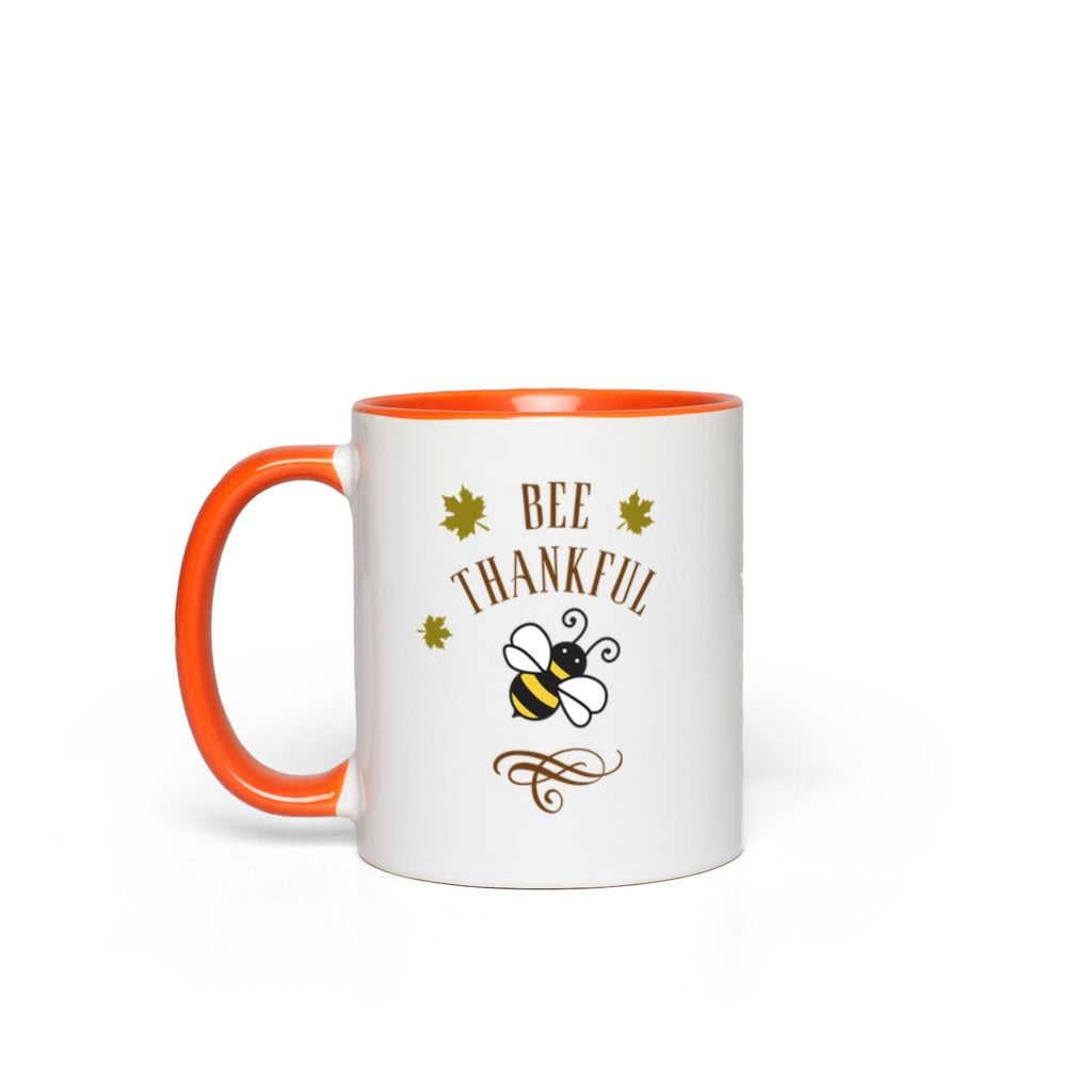 Gold Bee Thankful Accent Mug 11 oz White with Orange Accents Coffee & Tea Cups gifts