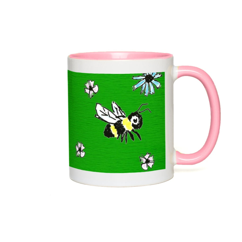 Scratch Drawn Bee Accent Mug 11 oz White with Pink Accents Coffee & Tea Cups gifts Scratch Drawn Bee