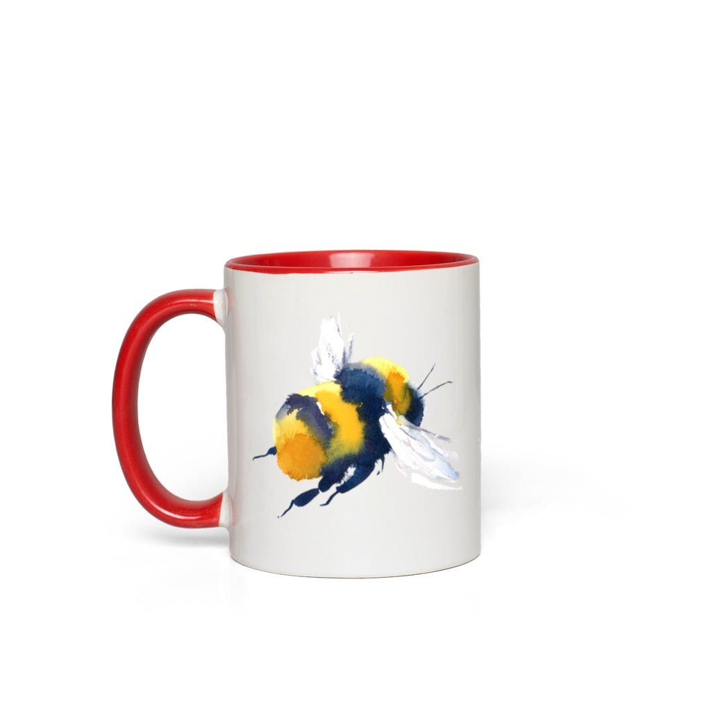 Friendly Flying Bees Accent Mug 11 oz White with Red Accents Coffee & Tea Cups gifts
